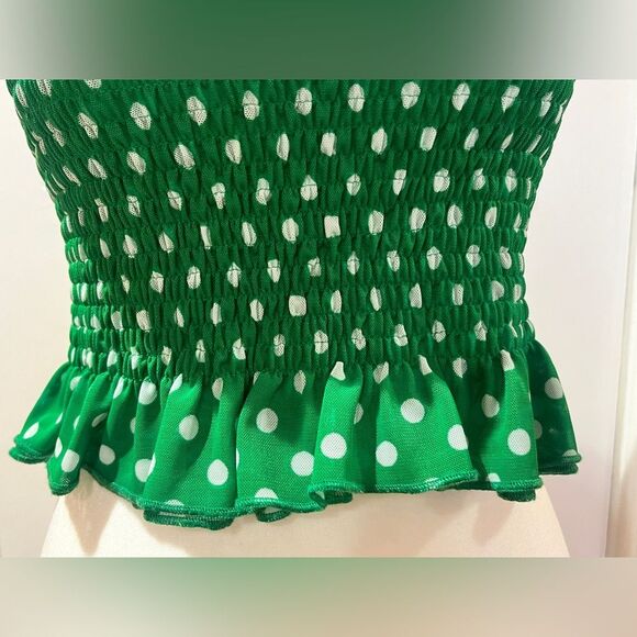 Zara green and white polk dot tank top with adjustable tie straps Size M - Picture 3 of 6